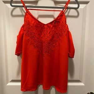 Red floral design open shoulder top